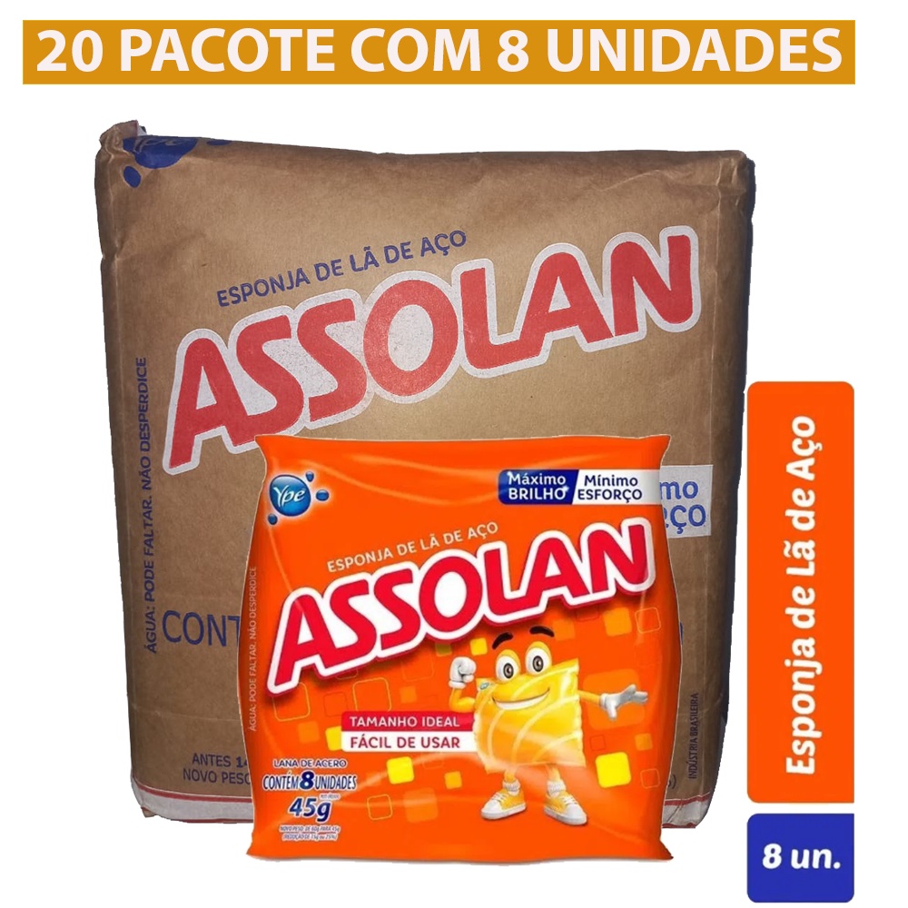 Esponja de aço Assolan 45g Embalagem com 20 Pacotes com 8 Esponjas ...