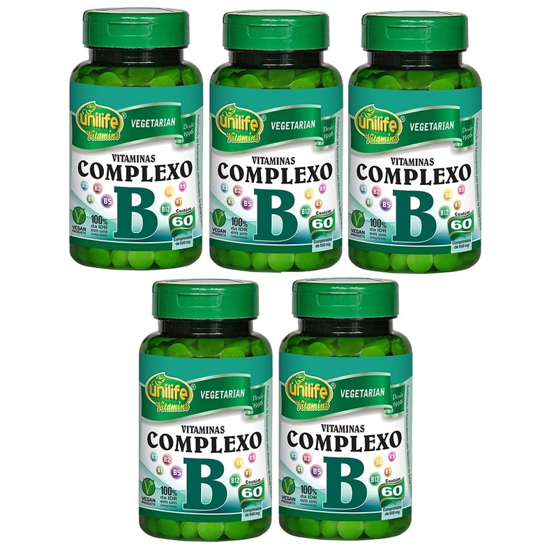 Kit Com 5 Vitaminas Do Complexo B 60 Comprimidos 500mg Unilife Original ...