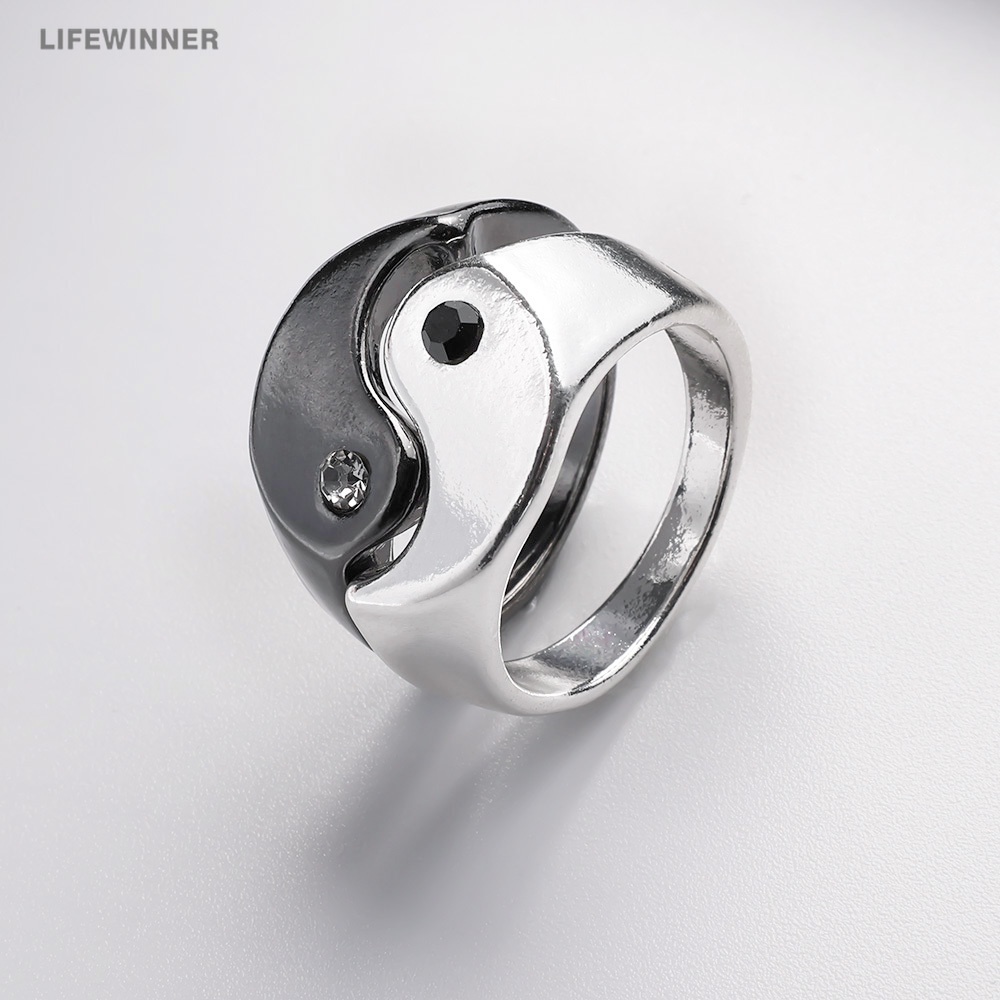 [1Pc Black & White Tai Chi Yin Yang Casal De Ajustável Anel Aberto Jóias]