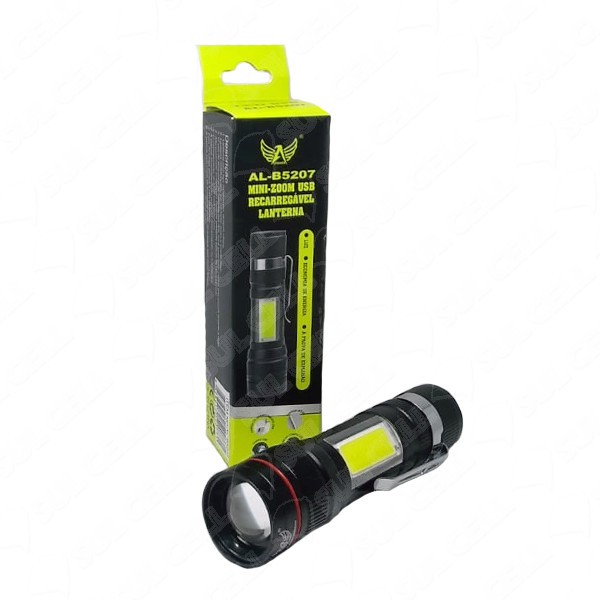 Lanterna Led Tatica Recarregavel Luz Lateral e Mini Zoom - AL