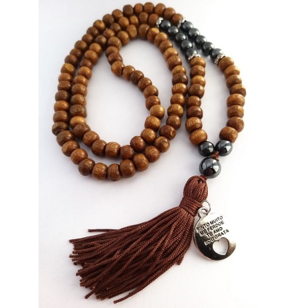 japamala 108 contas de madeira com pedras hematita hoponopono