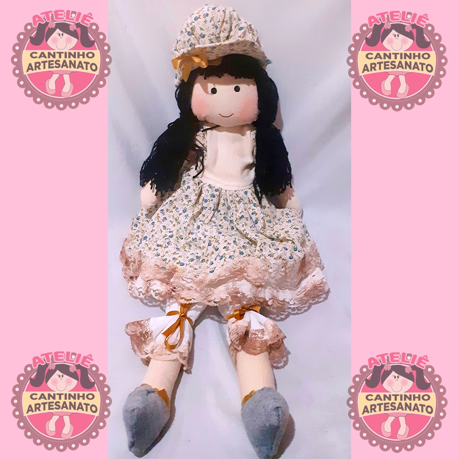 Boneca de Pano Lola 36cm Vestido Rosa - BBR Toys - nivalmix