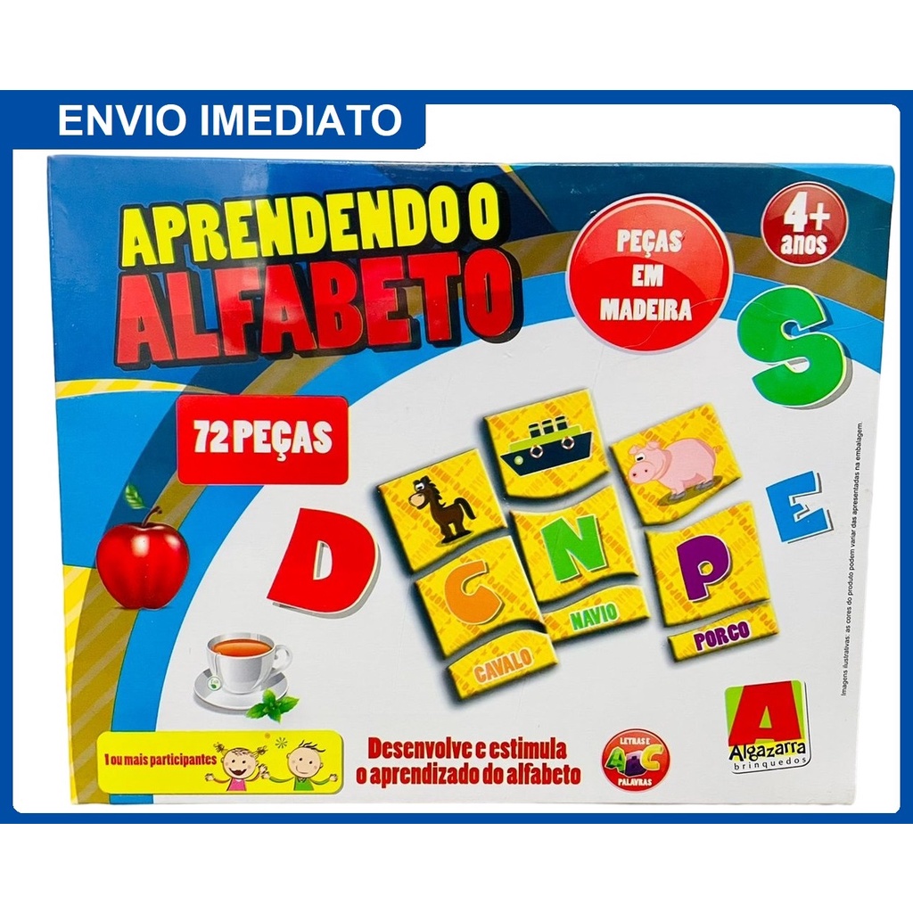Brinquedo Pedagógico Madeira Abc Alfabeto Letras 72 Peças Jogo
