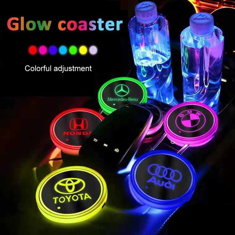 1 Pedaço Suporte De Copo LED Luz Do Carro Esteiras De Coasters Garrafa Atmosfera Constelação Backlight Lâmpada 7 Cores Titular Almofadas