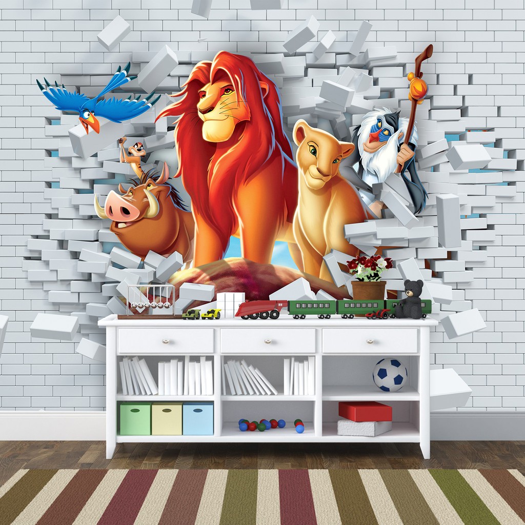 Papel de parede personalizado com foto 3D para quarto de crianças, desenho  animado, leão, tigre, cartaz, quarto infantil, decoração de parede, papel