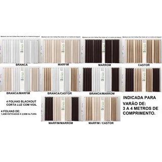 Cortina Blackout PVC Lona com Tecido Voil Para Varão de até 4m com 2,50m de altura 4 folhas Escolha 2 cores
