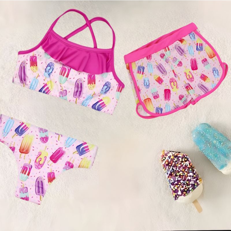 Kit Conjunto Biquíni + Short Infantil Moda Praia Blogueirinha Menina ...