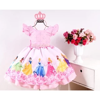 Vestido Infantil Princesa Tematico Aniversario Luxo Com Coroa