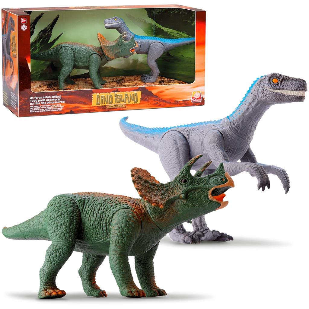 Kit Triceratops E Velociraptor Dino Island Dinossauros Vinil - Silmar ...