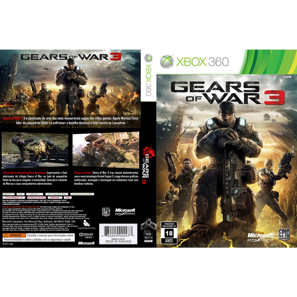 Gears of war 3 P/ XBOX360 (LTU/LT/JTAG/RGH) Shopee Brasil
