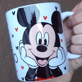 CANECA PERSONALIZADA ALTO BRILHO COM NOME Ceramica/Porcelana Mickey, Minnie, Casal, Disney, Presente Criativo, Aniversario, Personagem