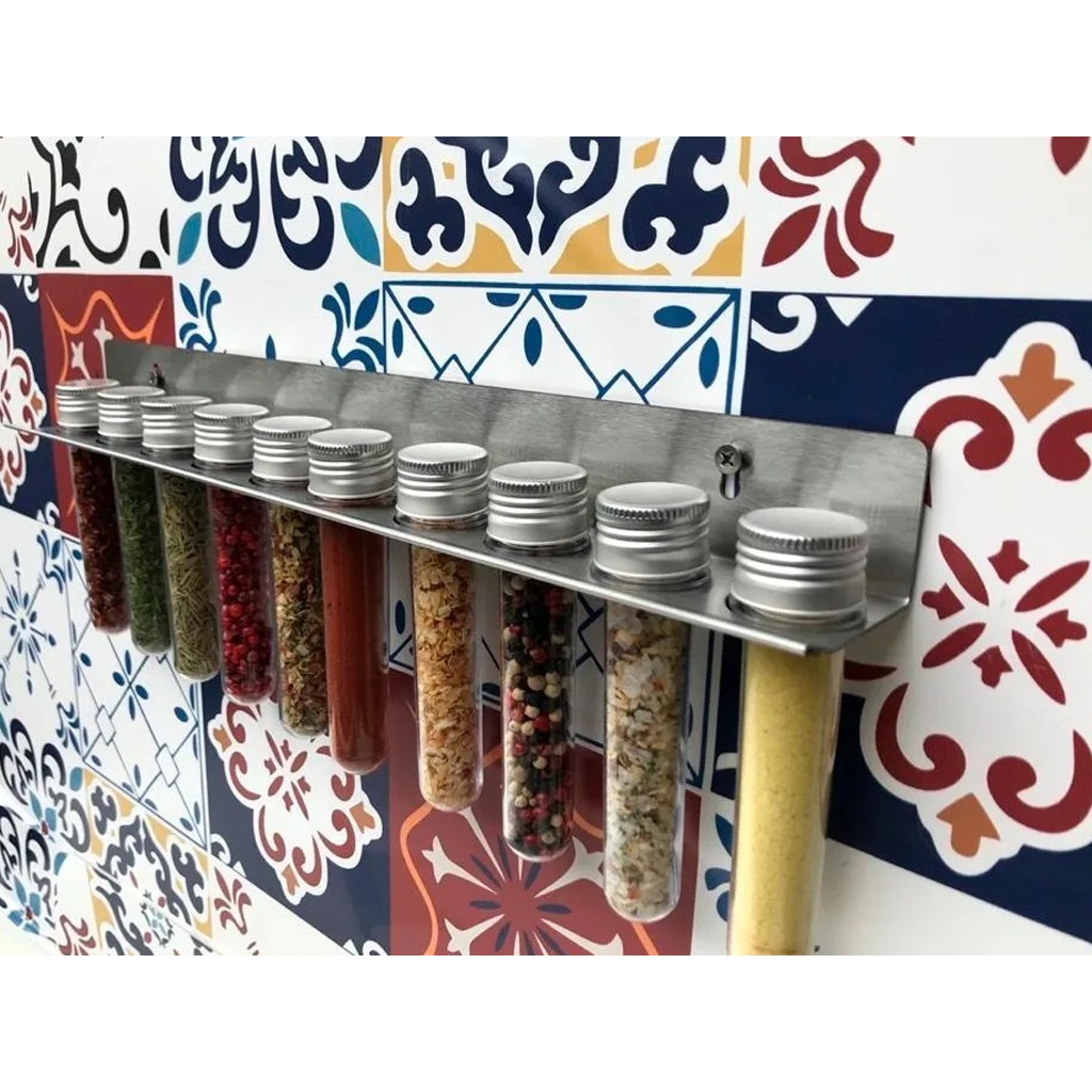 Suporte Porta Temperos Inox Escovado C/ 10 Tubetes De Parede | Shopee ...