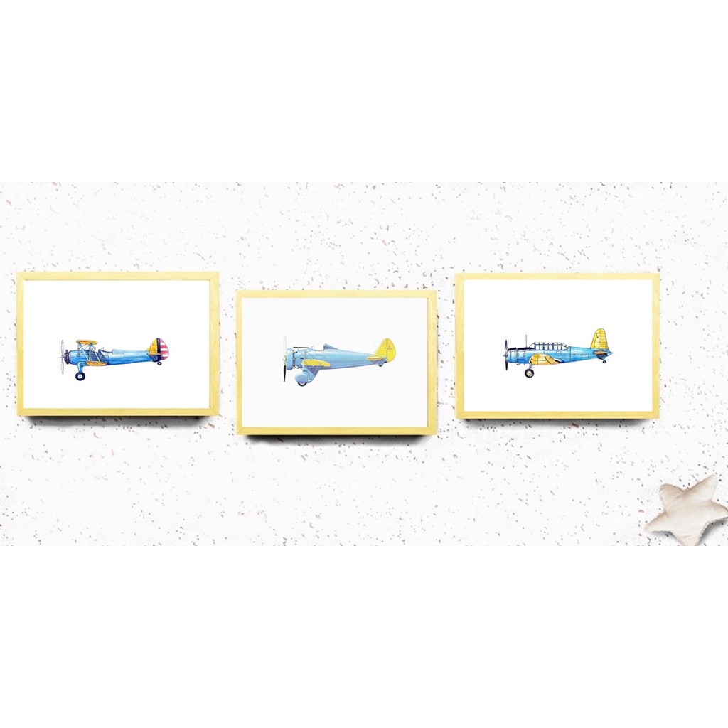 Kit 3 Quadros Avião Desenho - 2251 - Ideal Quadros