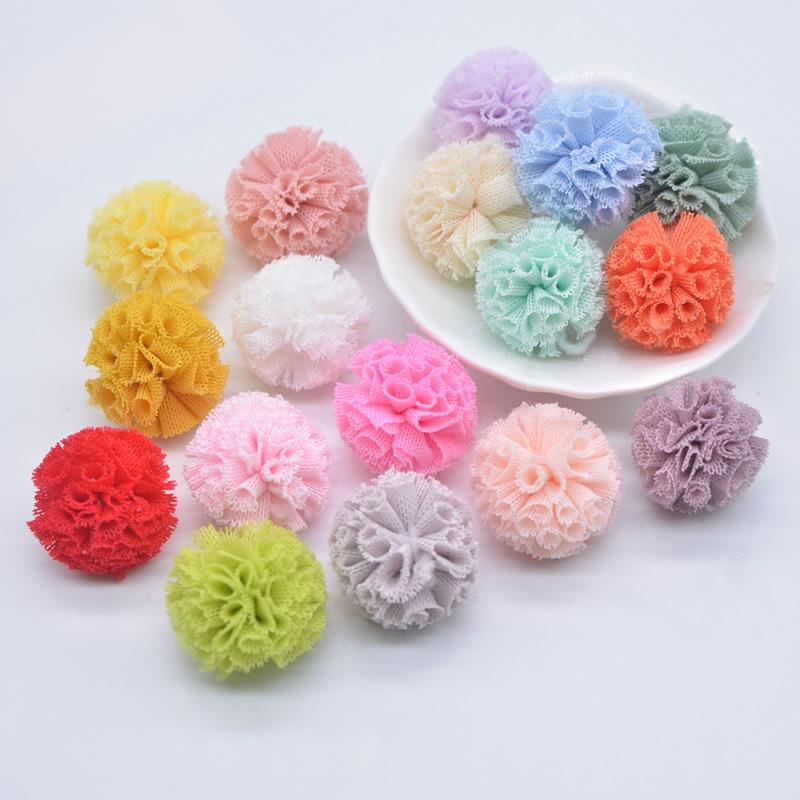 50 Pcs 25mm Elastic Malha Chiffon Bola Para DIY Acessórios Artesanais Roupas Infantis Chapéu Cocar Arco Do Bebê Artesanato Decoração