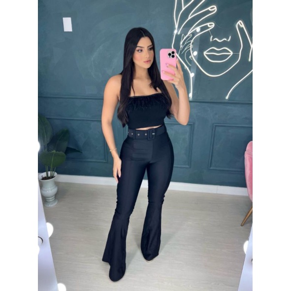 Calca Prada CalÃ§a Flare Cintura Alta Com Cinto Calça Feminina