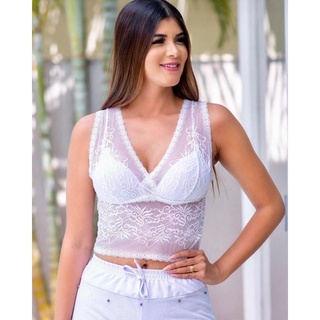 Cropped De Renda Top Regata Decote em V Com Bojo Croped Alça Grossa Preço  de Atacado