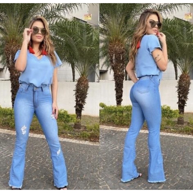 Calça jeans flare store rasgadinha