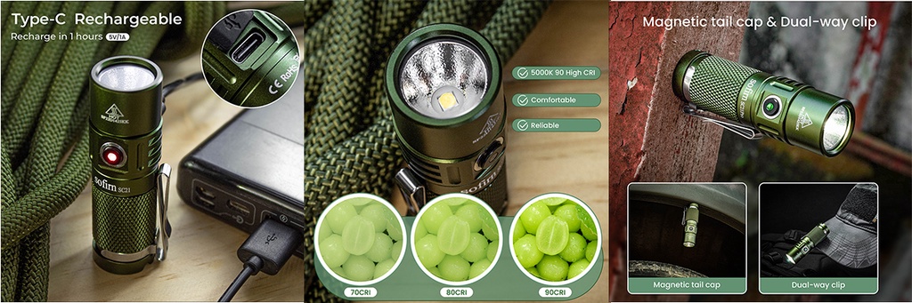 Sofirn SC21 Mini Lanterna Recarregável , Super Brilhante 1000