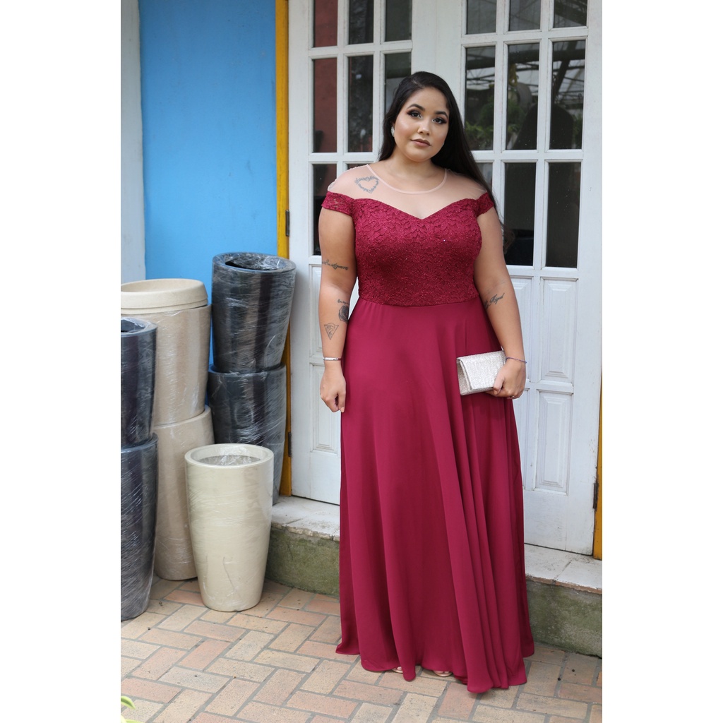 Vestido marsala longo hot sale madrinha plus size