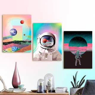 Kit 3 Placas Decorativas Quadros 28x40 Astronauta Hipster Moderno Parede