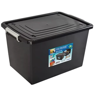 Organizador Multiuso Caixa Preta 56 Litros Com Tampa Trava Cor Preto Cor:Preto em Oferta na Shopee