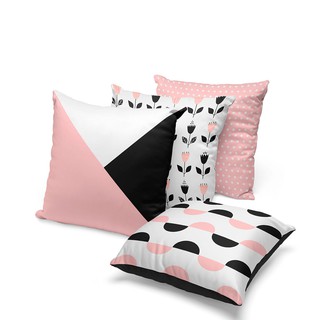Kit 4 capas de almofadas geométrica rosa e preto