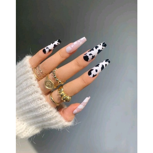 Unhas Postiças Pintadas Decoradas- Vaquinha | Shopee Brasil