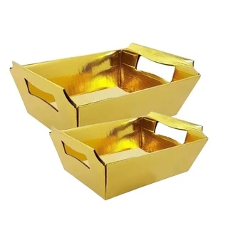 Cesta de Papel Cartão Dourado Texturizado ASSK Kafe Embalagens