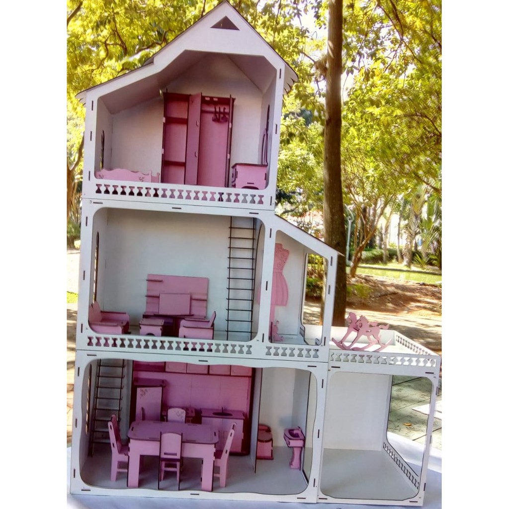 Casa Casinha Da Boneca Barbie Mdf 112 Cm + 22 Móveis Branco
