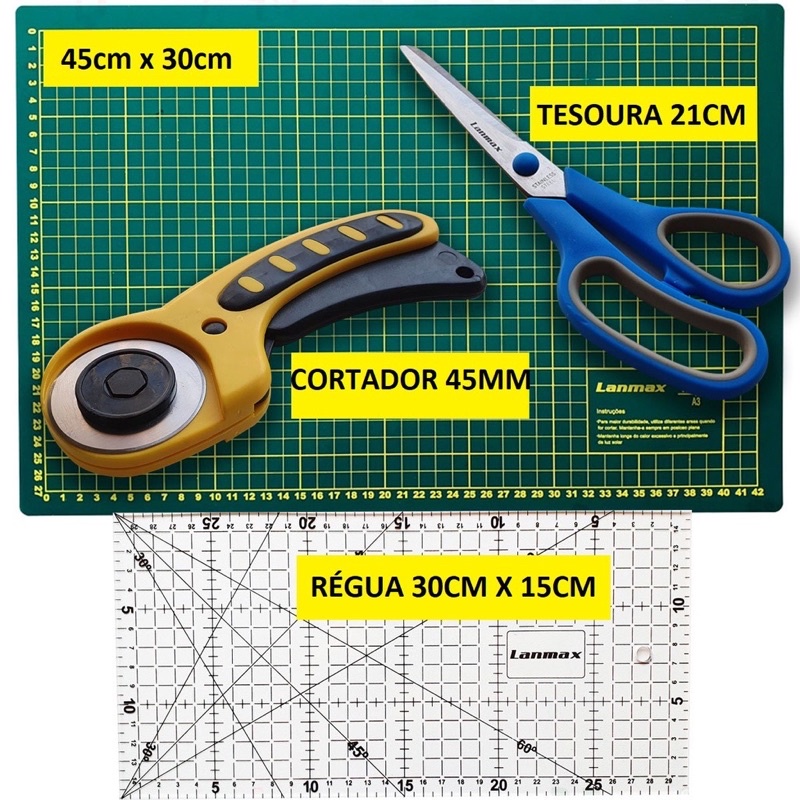 KIT PATCHWORK A3 com 4 Peças LANMAX - Ideal p/ Patchwork, Corte Costura