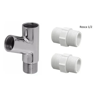 Adaptador Junção Y 1/2 Metal Cromado + 2 Niples