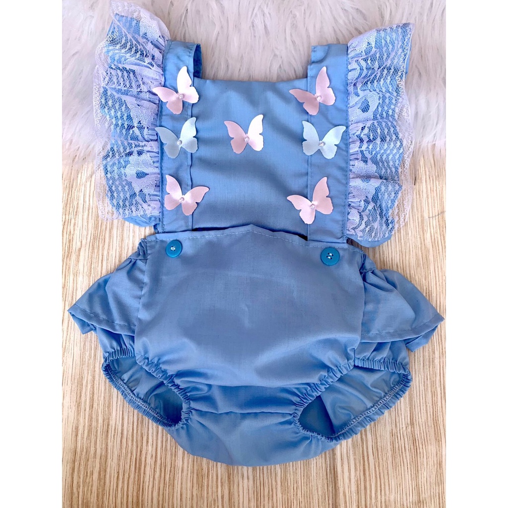 Body Romper Jardineira Floral Luxo Bebê Vintage + Faixa