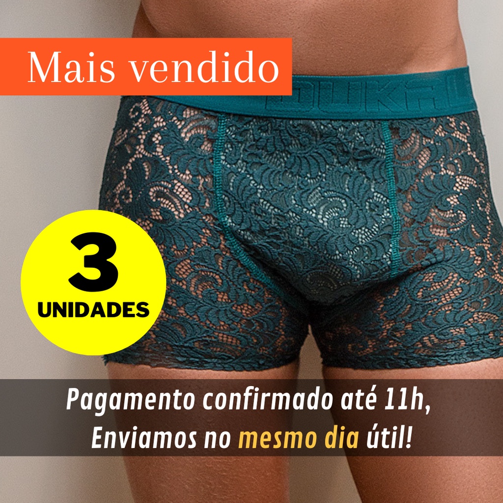 Cueca Boxer Renda KIT 3 Box Masculina Sexy Erótica | Shopee Brasil
