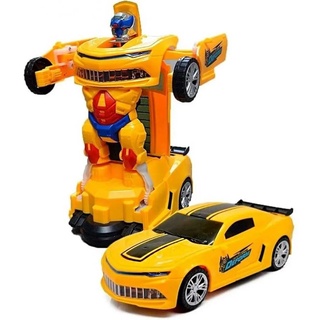 Brinquedo Carrinho Vira Robô Bate E Volta Com Luzes E Som Camaro Amarelo