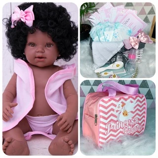 Bebê Reborn Silicone Negra Pode Dar Banho + 22 Itens Bolsa