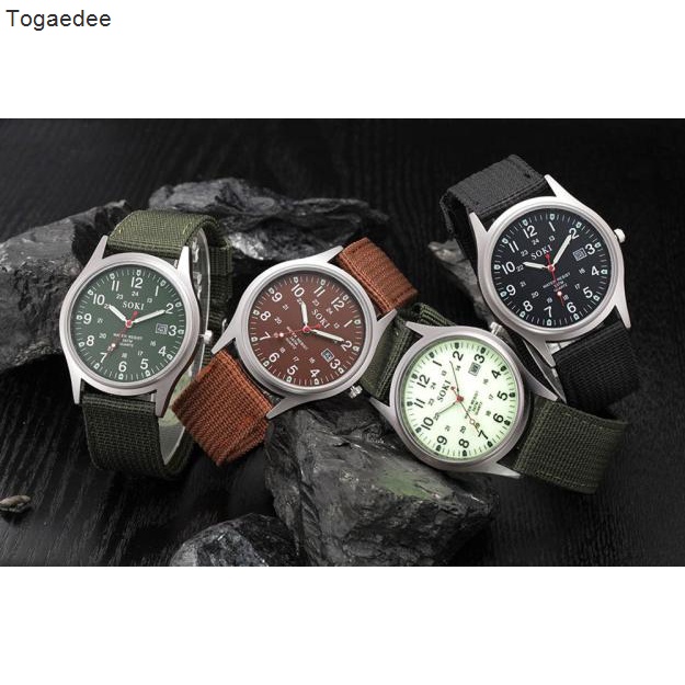 Military Army Men's Date Canvas Band Stainless Steel Sport Quartz Wrist