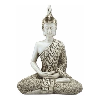 Buda Hindu Tailandês Siddhartha Gautama Resina Branco 20cm