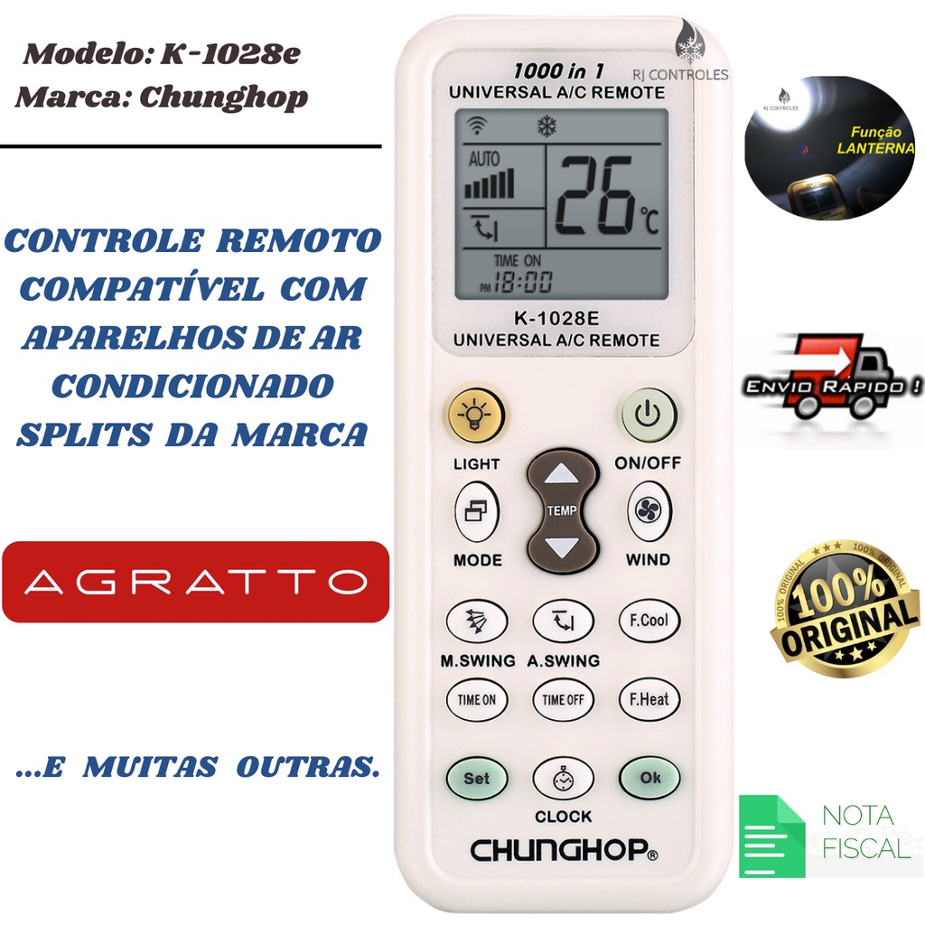 Controle Remoto Para Ar Condicionado Agratto E Muitas Outras Marcas Shopee Brasil