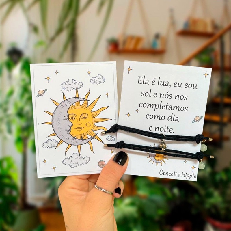 kit Pulseiras Sol E Lua Conexão Casal Amizade Namoro Magnética E Brilha No Escuro