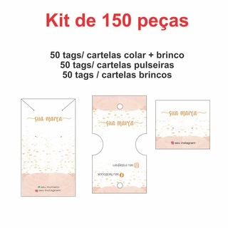 Kit 150 tags/ cartelas personalizadas para joias semi joias e bijuterias