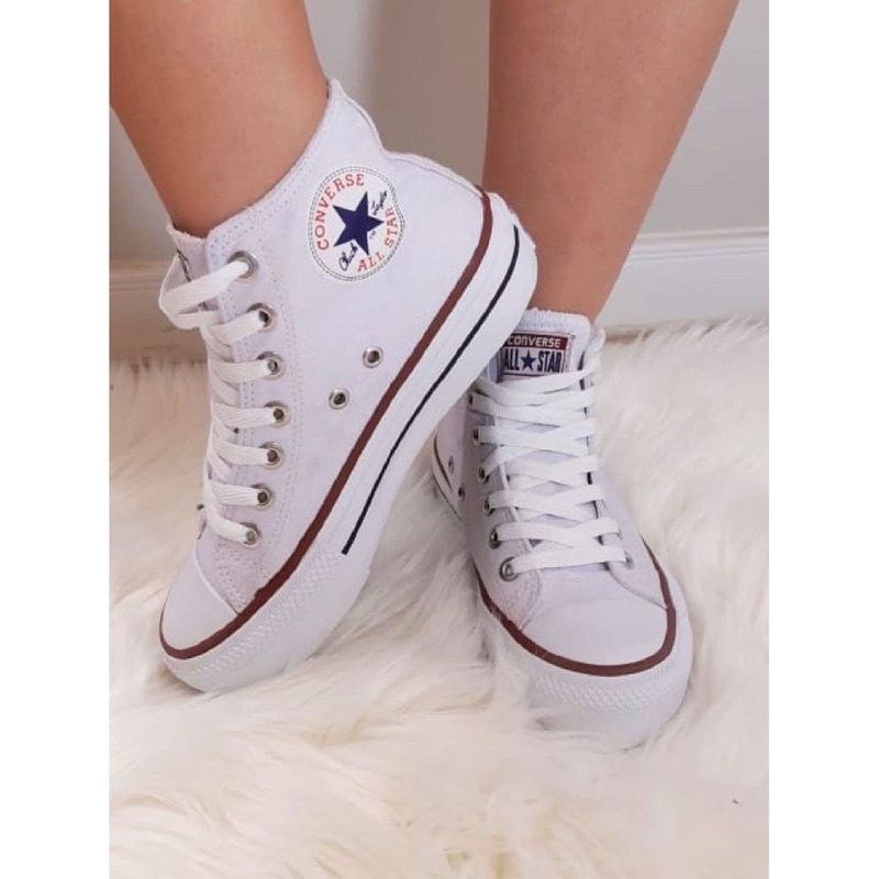 All star best sale branco de botinha