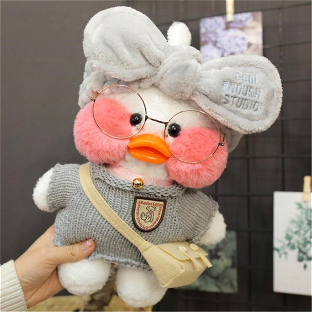 Pato Lalafanfan Branco Paper Duck de pelúcia com roupas e acessórios  Conjunto melancia - Pronta entrega