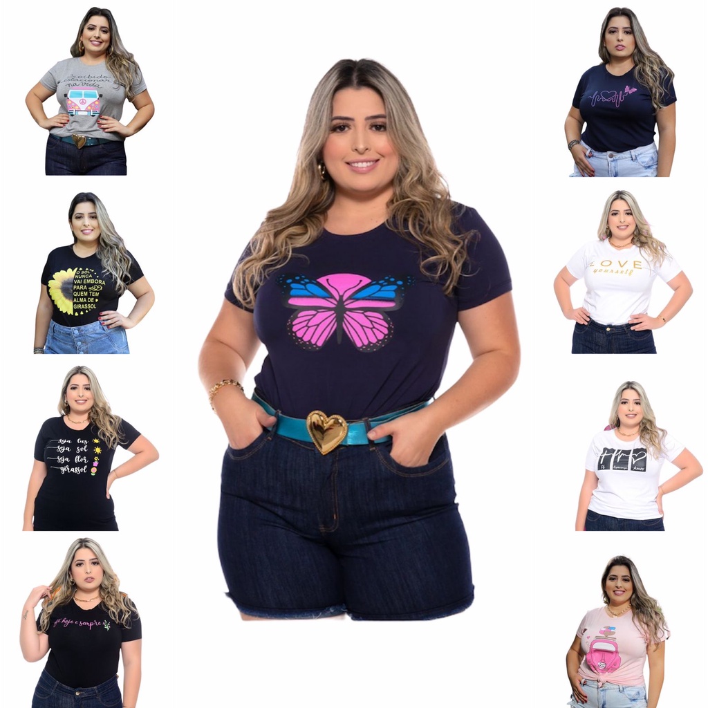 Kit Atacado 4 Blusa T-shirt Moda Plus Size Feminina Camiseta