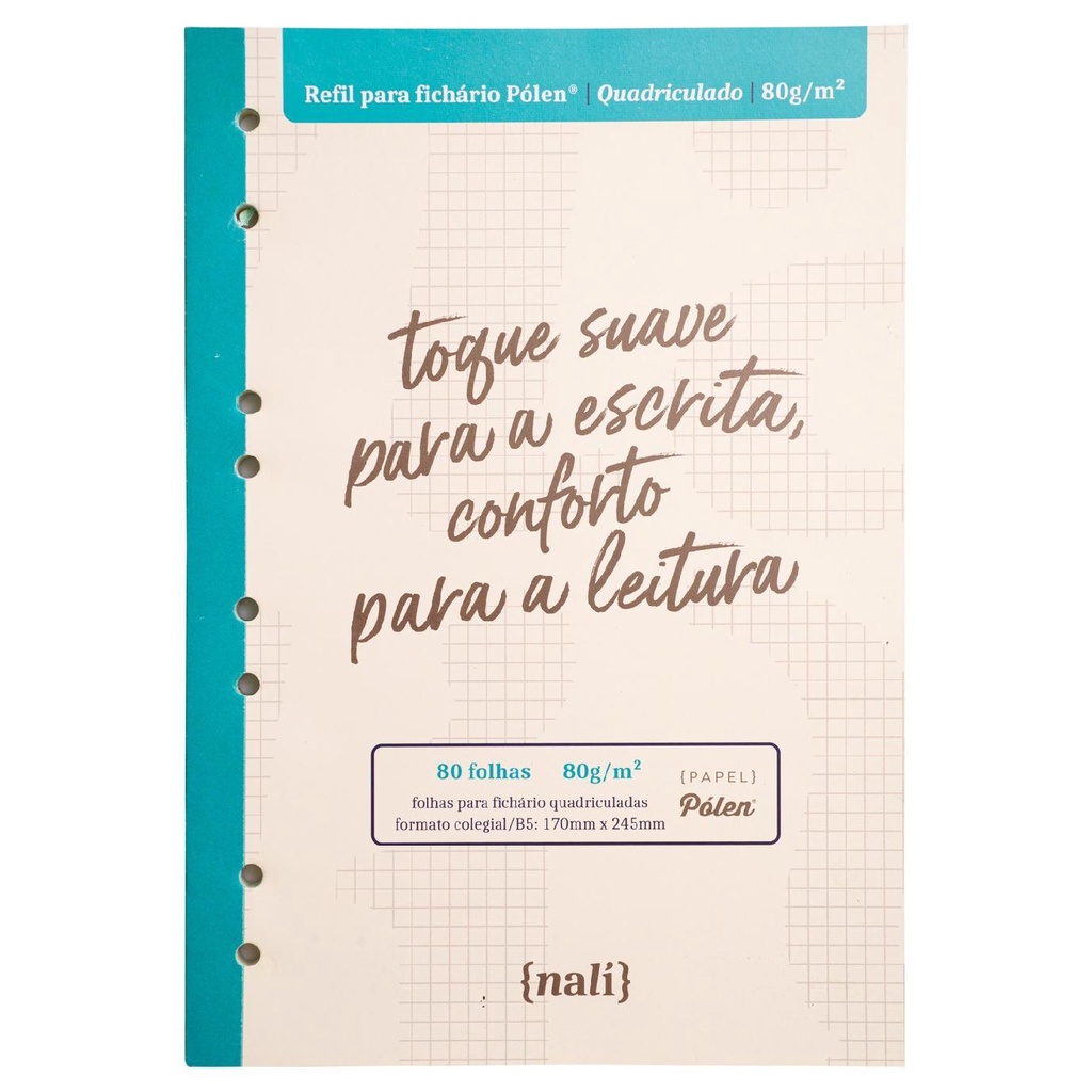 Refil Bloco Para Fichário - Tamanho Colegial/B5 - Papel Pólen 80g/m² - Nalí