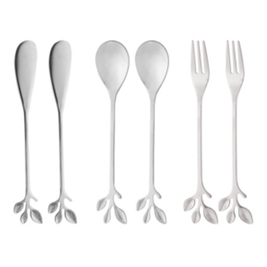 Kit 2 Espatula Para Manteiga Geleia Patê + 2 Garfo Para Bolo Petisco + 2 Colher Para Sobremesa Café Talher Em Aço Inox