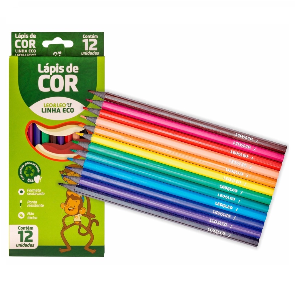 Kit 10 Caixas Lápis de Cor 12 Cores Grande Infantil Escolar Material ...