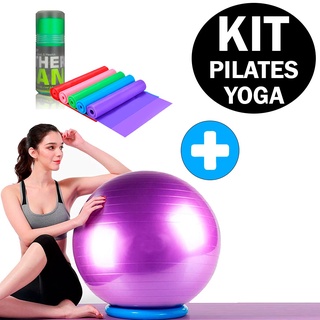 Kit Fisio. Halter 1kg + Bola De Pilates + Kit Theraband Cor Rosa