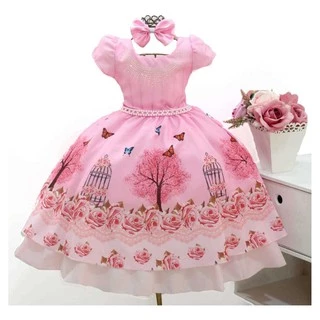 Vestido Infantil Tema Jardim Encantado Festa Luxo Rosa