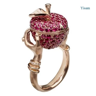 Yisam Luxo Rosa De Cristal Anel De Casamento Maçã Unisex Do Punk Hip Hop Vine Secreto Compartimento Anéis Para As Mulheres Homens Presente De Aniversário De Jóias