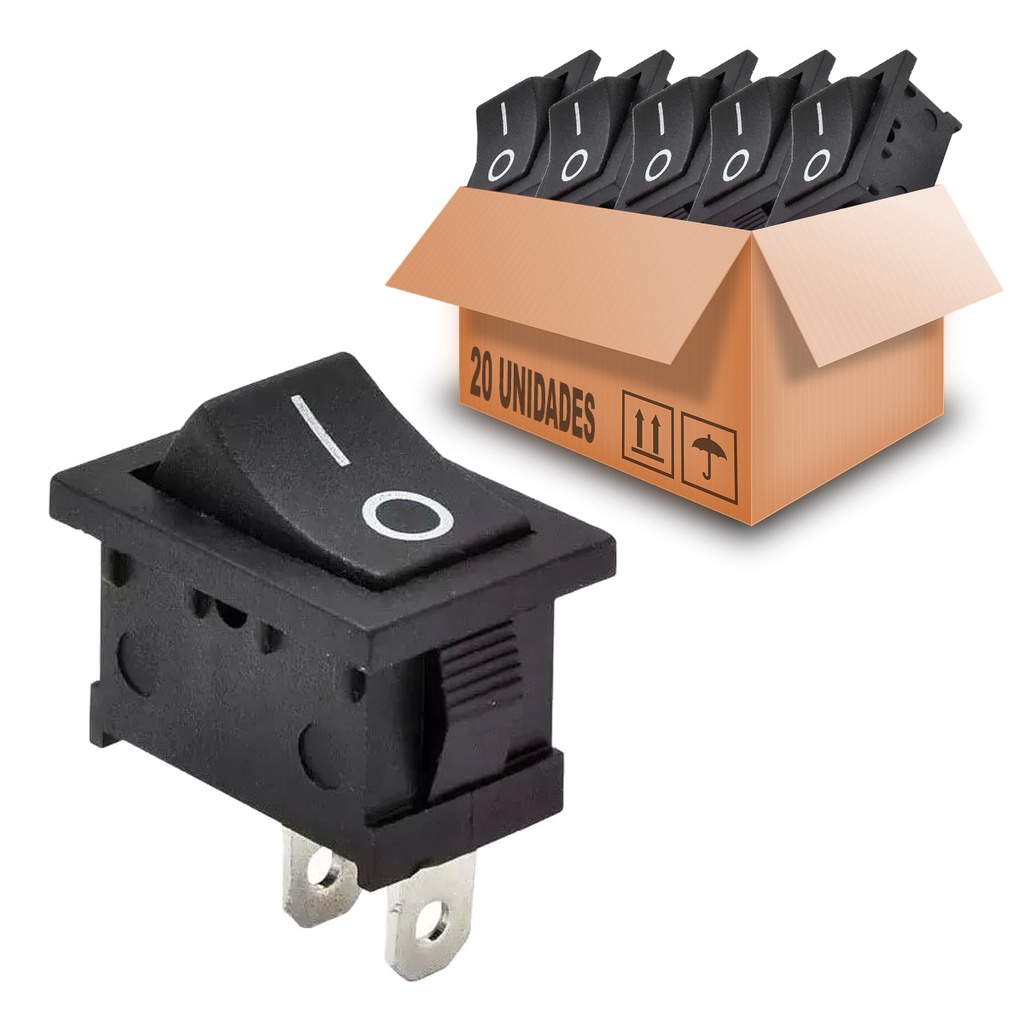 20pcs Chave Gangorra On Off Liga Desliga 2 Polos Preta